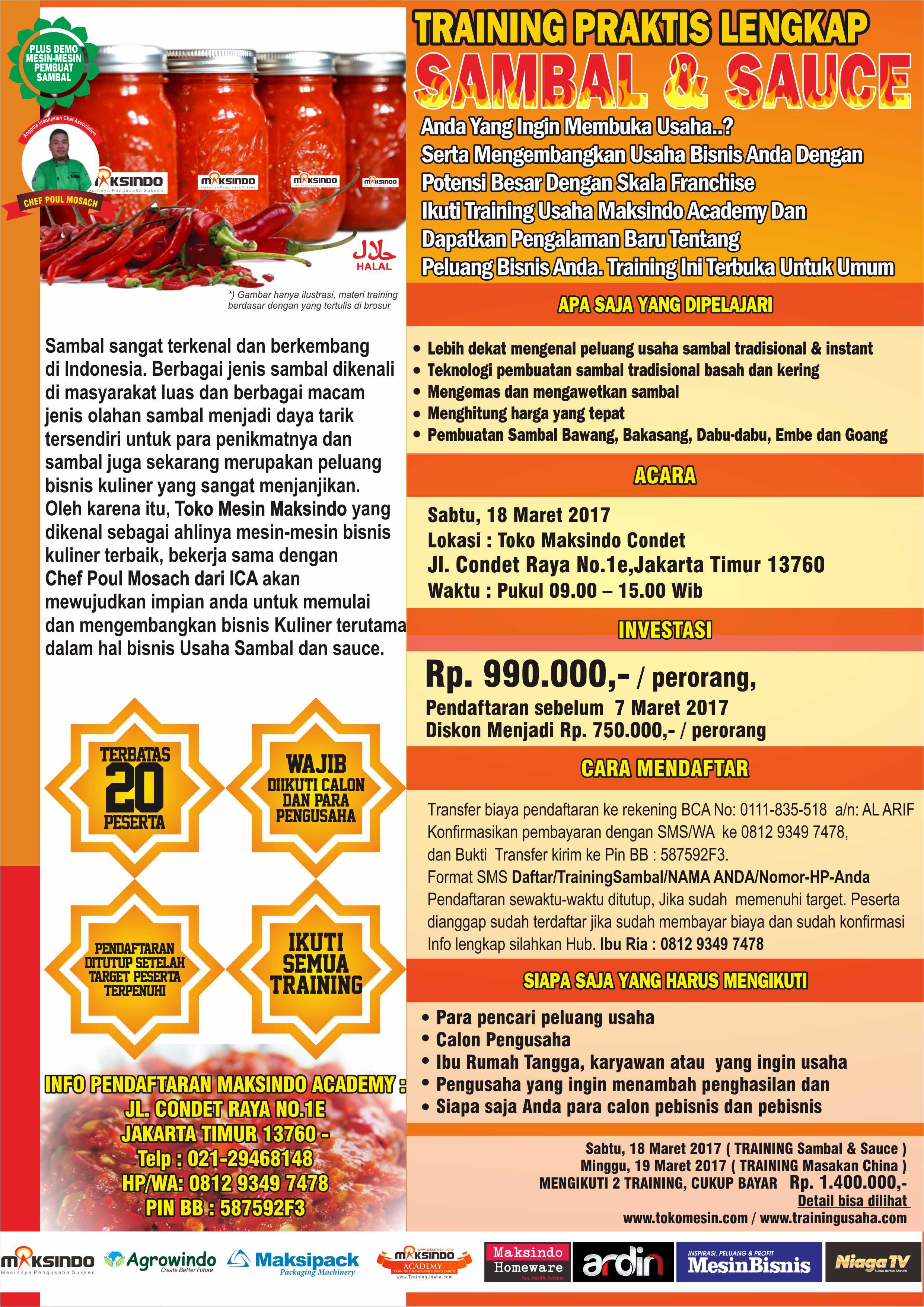 Training Praktis Lengkap Sambal dan Sauce di Condet, 18 Maret 2017