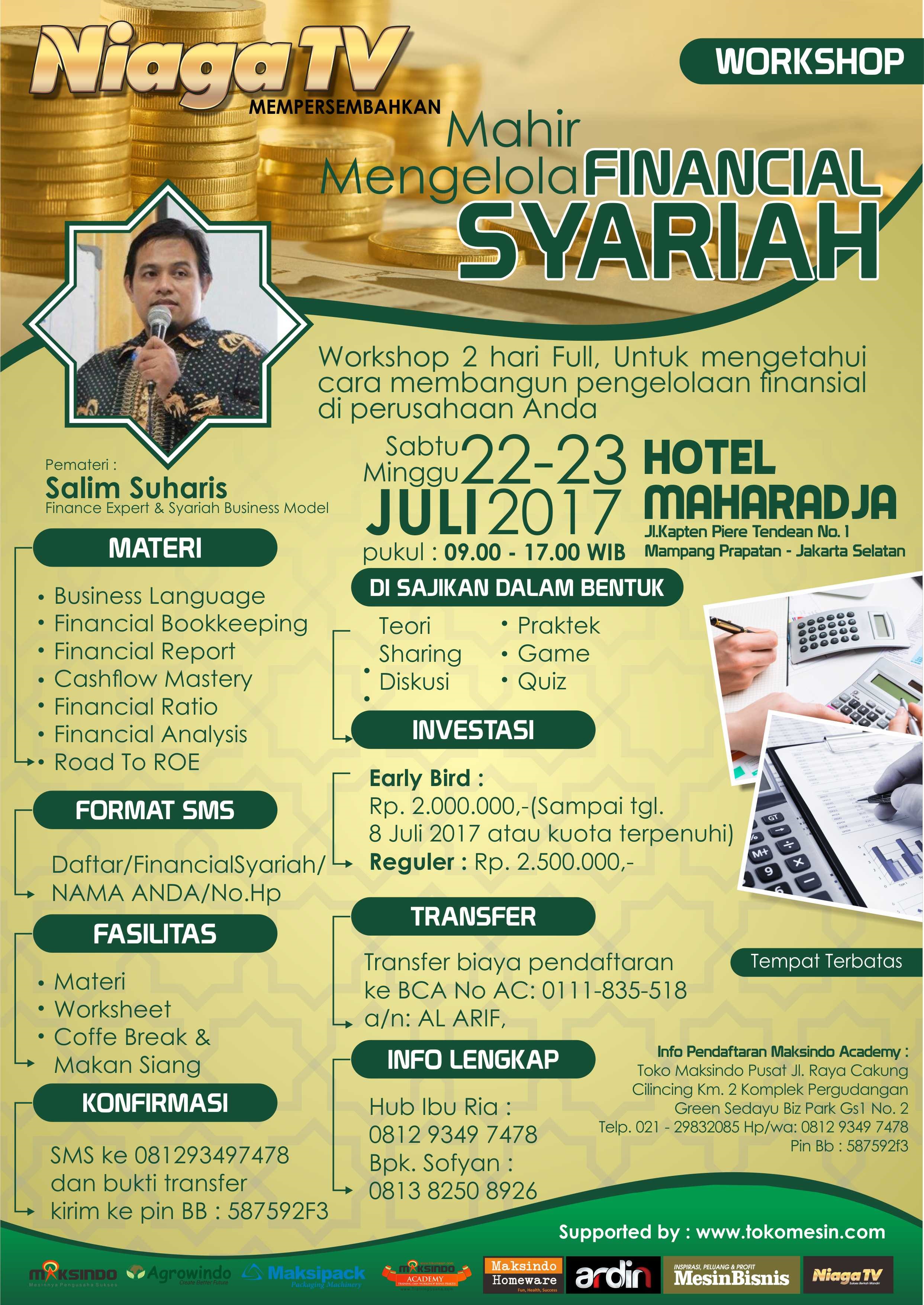 Workshop Mahir Mengelola Financial Syariah, 22-23 Juli 2017