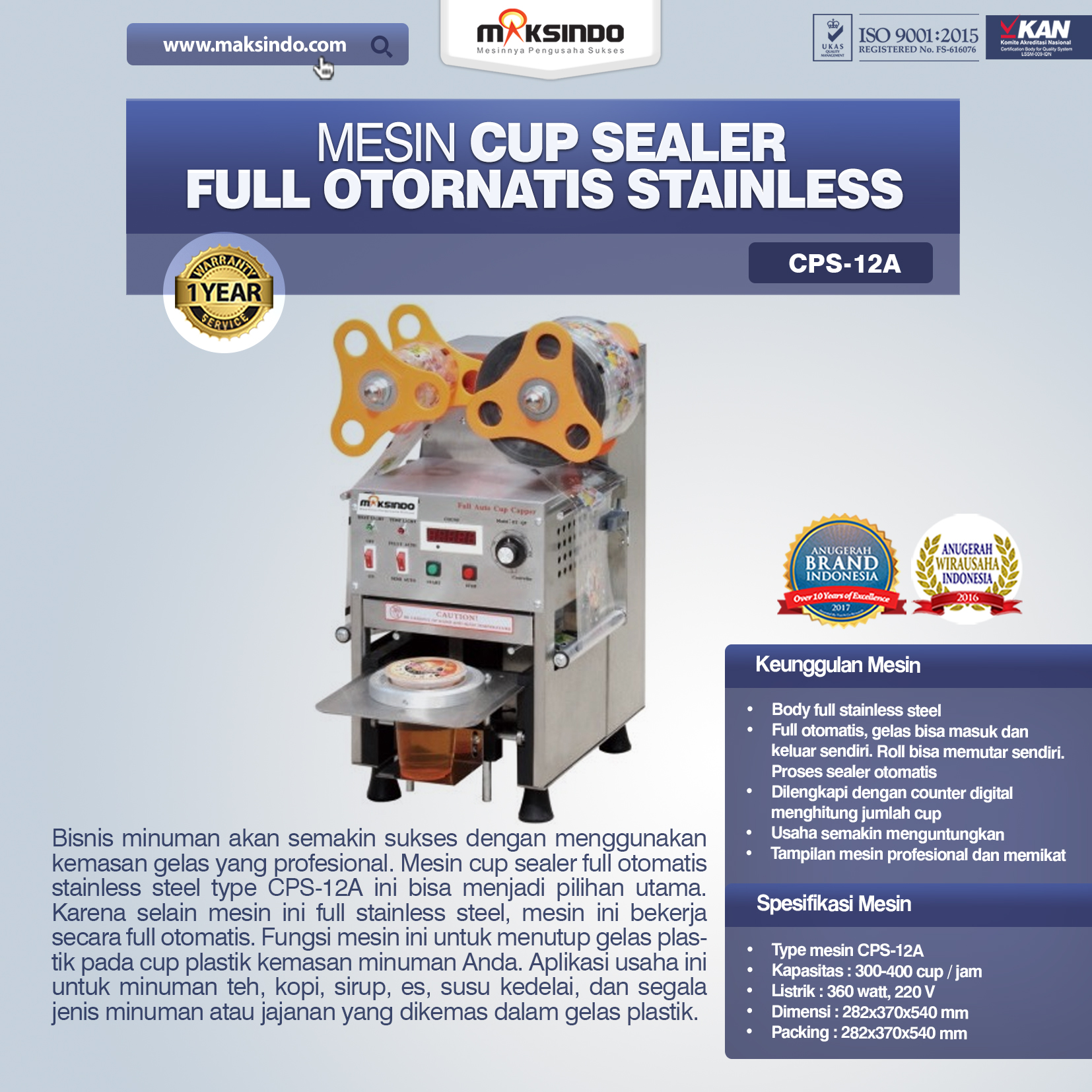 Jual Mesin Cup Sealer Full Otomatis Stainless (CPS-12A) di Jakarta