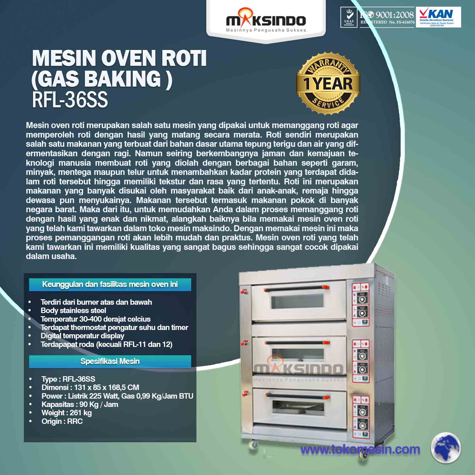 Jual Mesin Oven Roti Gas 6 Loyang (MKS-RS36) di Jakarta