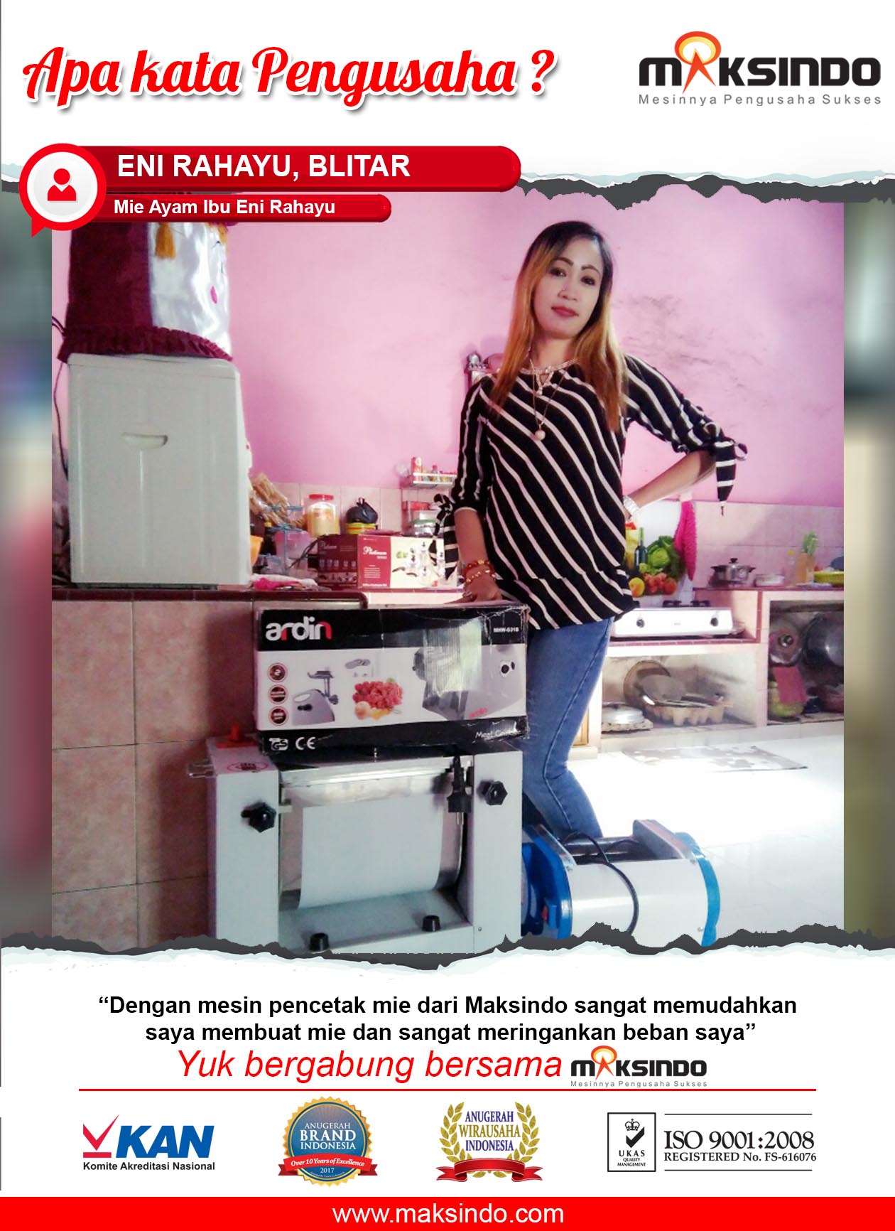 Mie Ayam Ibu Eni Rahayu : Usaha Semakin Mudah dan Ringan dengan Mesin Cetak Mie Maksindo