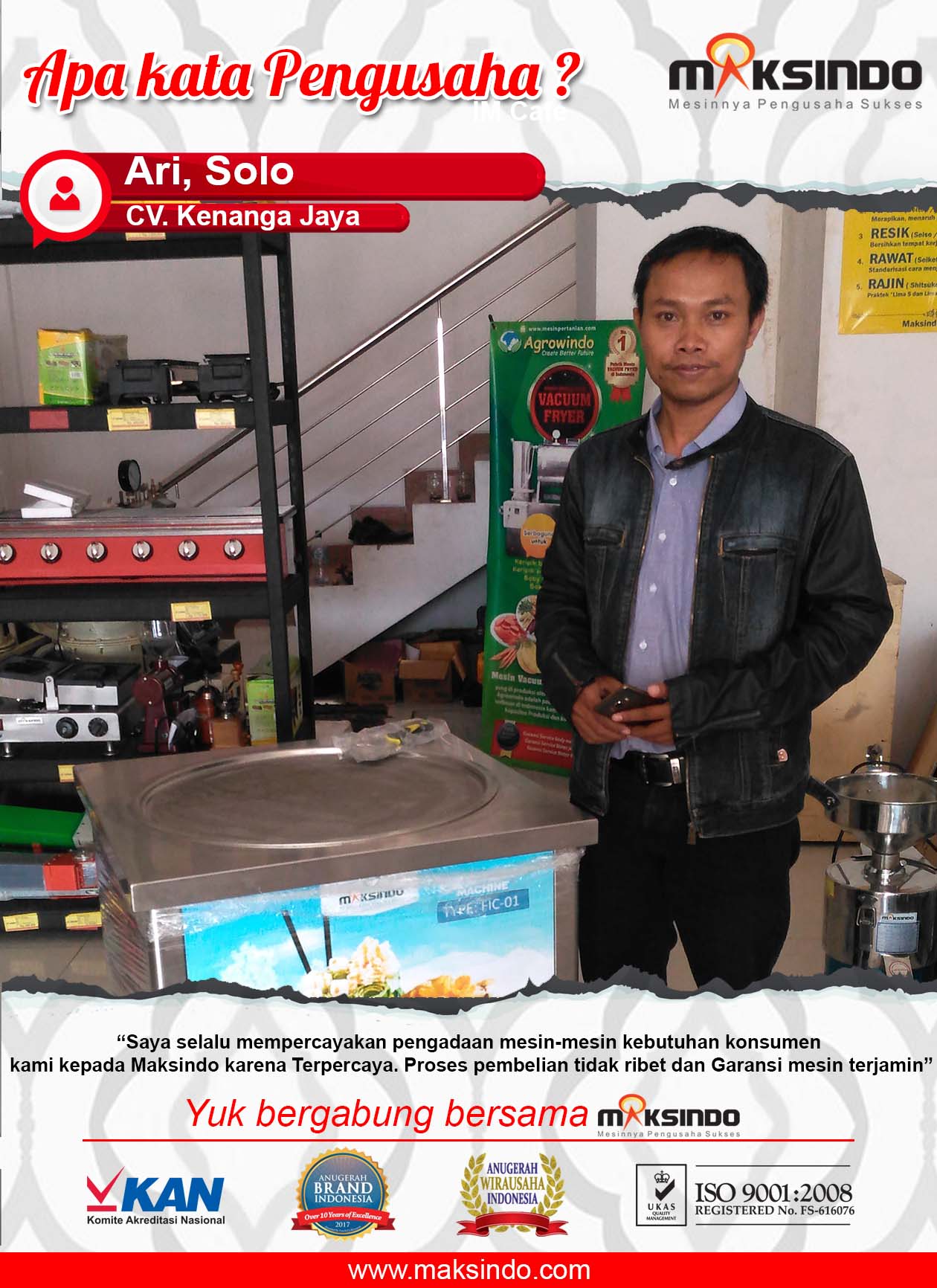 CV. Kenanga Jaya : Dikarena Mesin Fry Ice Krim Saya Semakin Percaya Menjalankan Usaha Saya