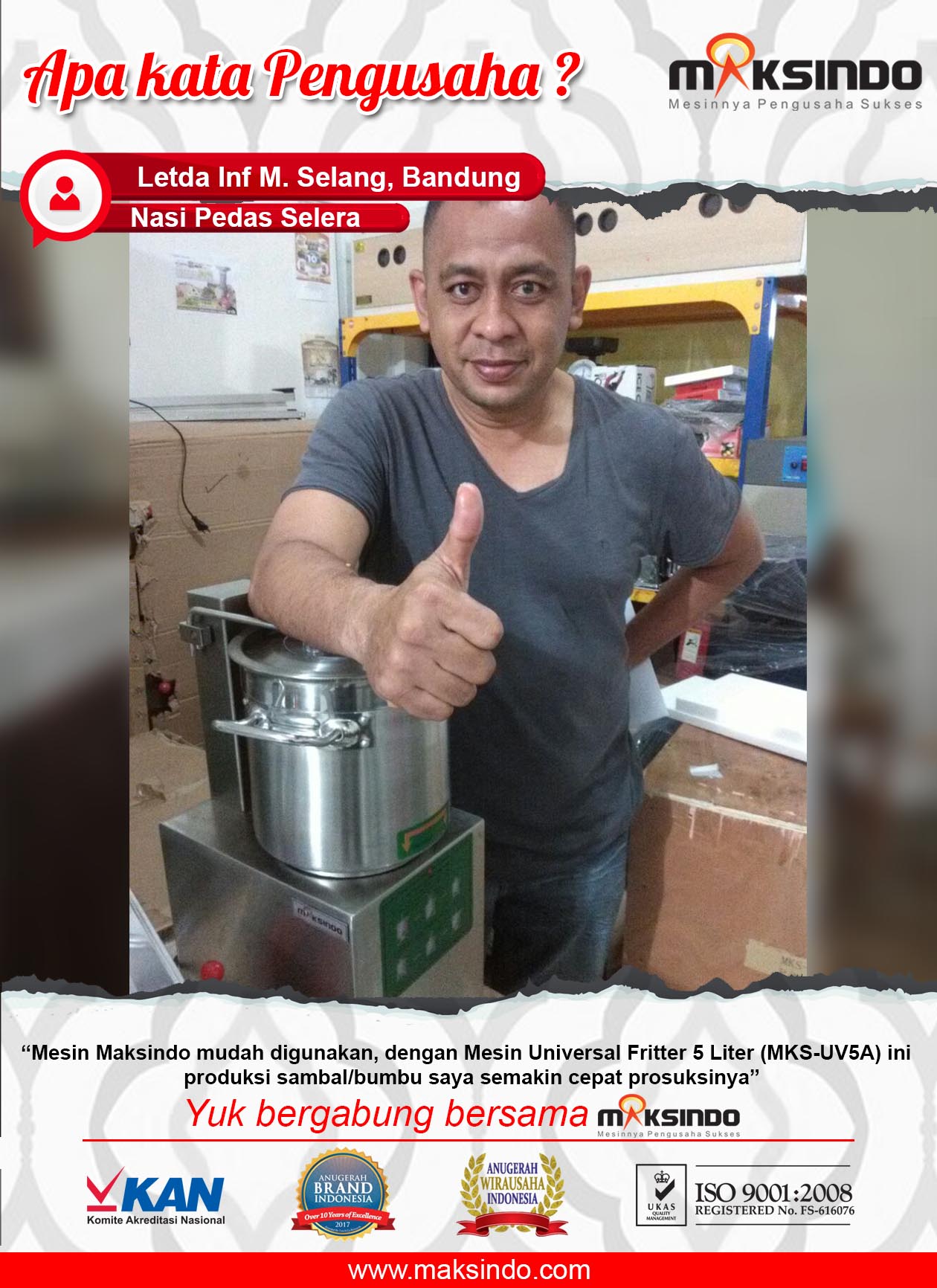 Nasi Pedas Selera : Produksi Bumbu Sambal Semakin Mudah Bersama Mesin Universal Fritter Maksindo