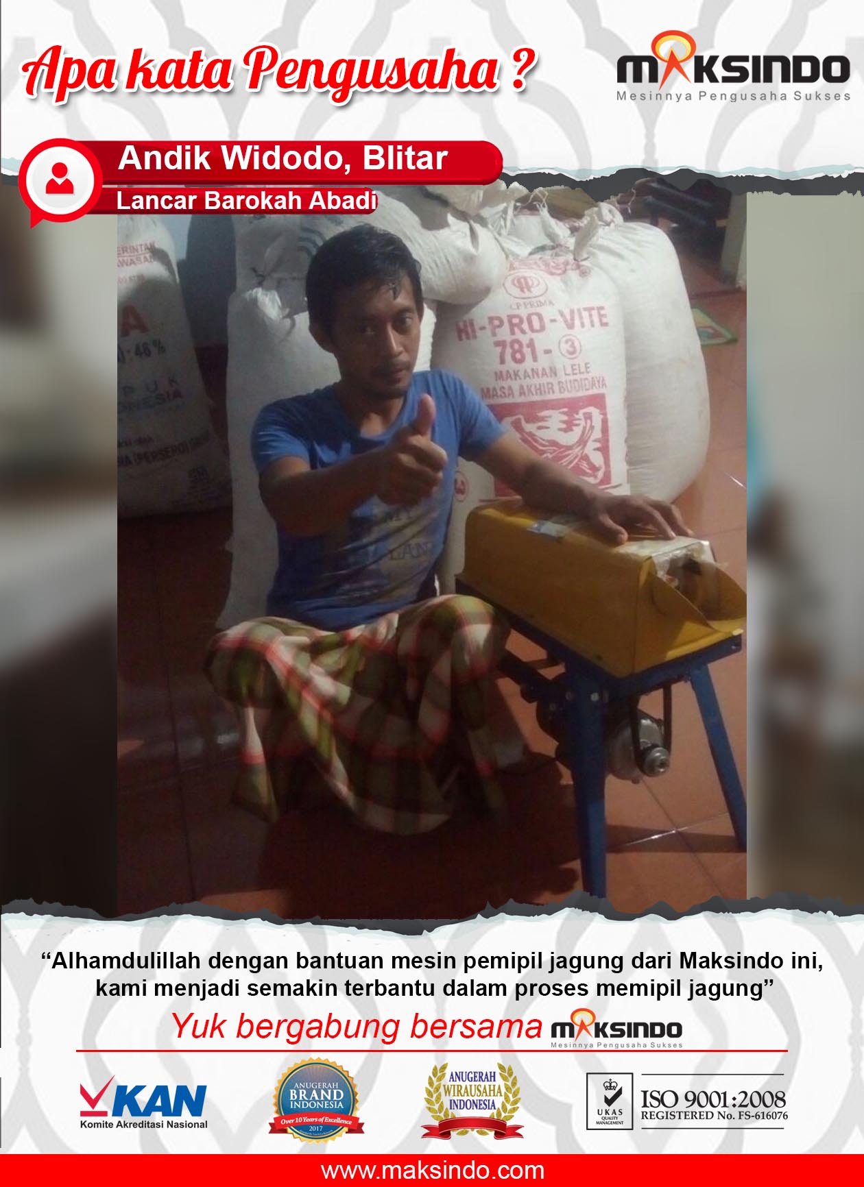 Lancar Barokah Abadi : Usaha Semakin Lancar Dengan Mesin Pemipil Jagung Maksindo