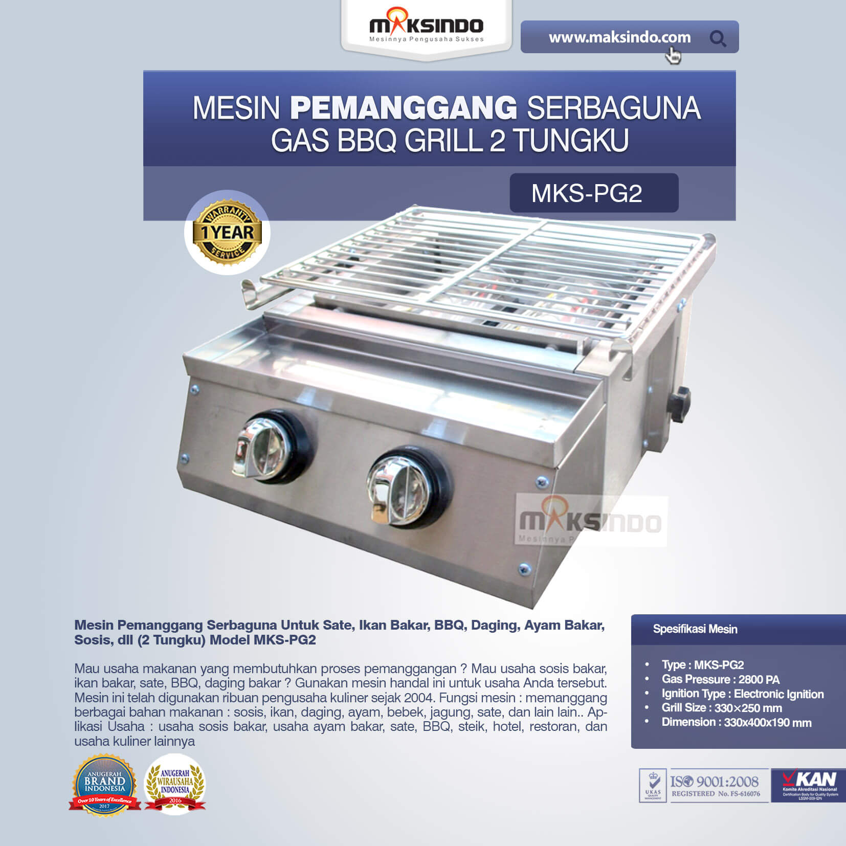 Jual Pemanggang Serbaguna Full Stainless – Gas BBQ Grill 2 Tungku di Jakarta