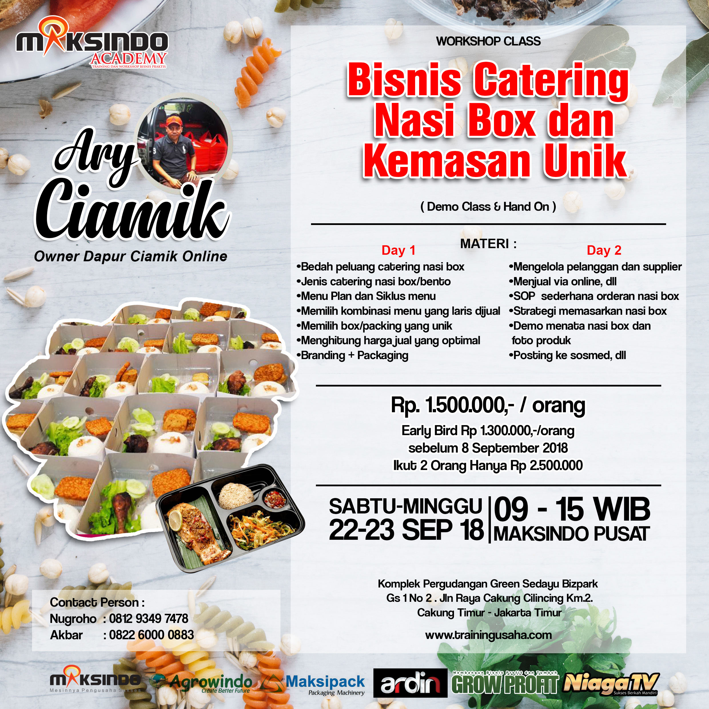 Workshop Class Bisnis Kuliner Catering Nasi Box & Kemasan Unik, 22-23 September 2018  