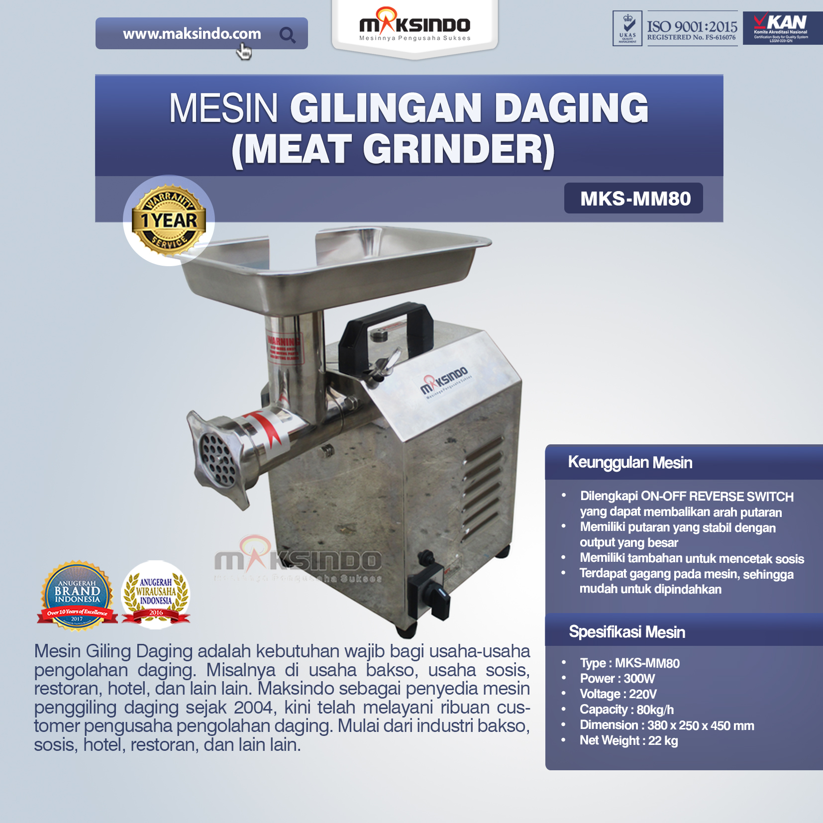 Jual Mesin Meat Grinder MKS-MM80 di Jakarta