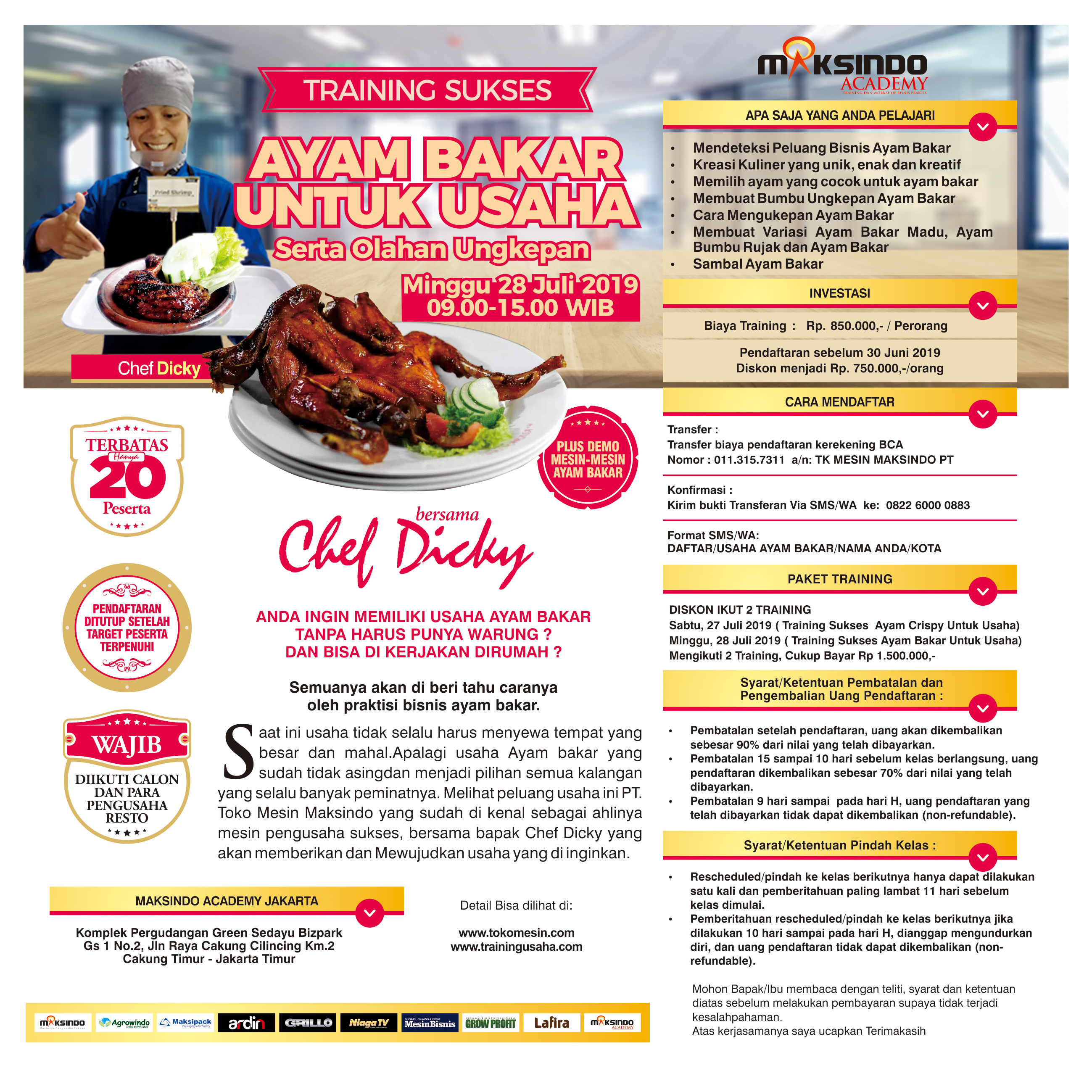 Traning Sukses Membuat Ayam Bakar Untuk Usaha Serta Olahan Ungkepan, Minggu 28 Juli 2019