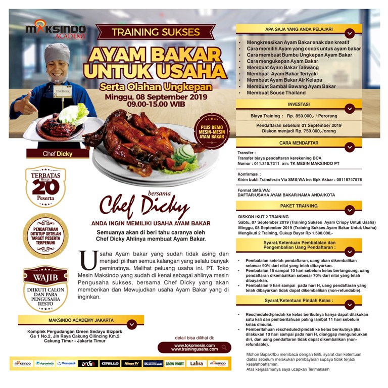 Training Sukses Membuat Ayam Bakar Untuk Usaha Serta Olahan Ungkepan, 08 September 2019