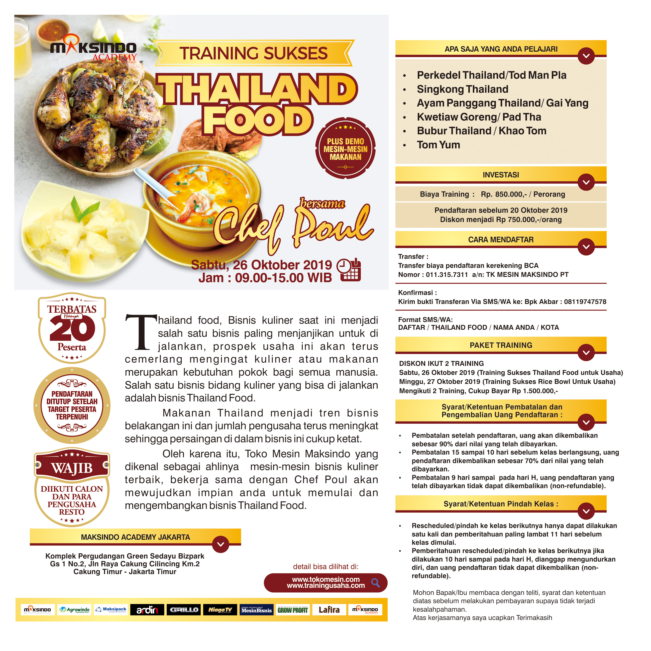 Training Sukses Thailand Food Untuk Usaha, Sabtu 26 Oktober 2019