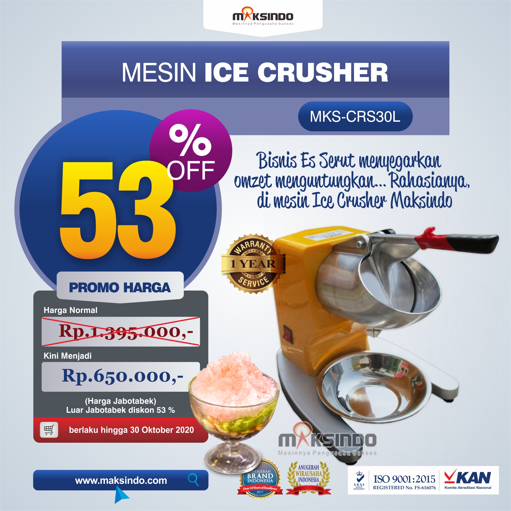 Jual Mesin Ice Crusher MKS-CRS30L di Jakarta