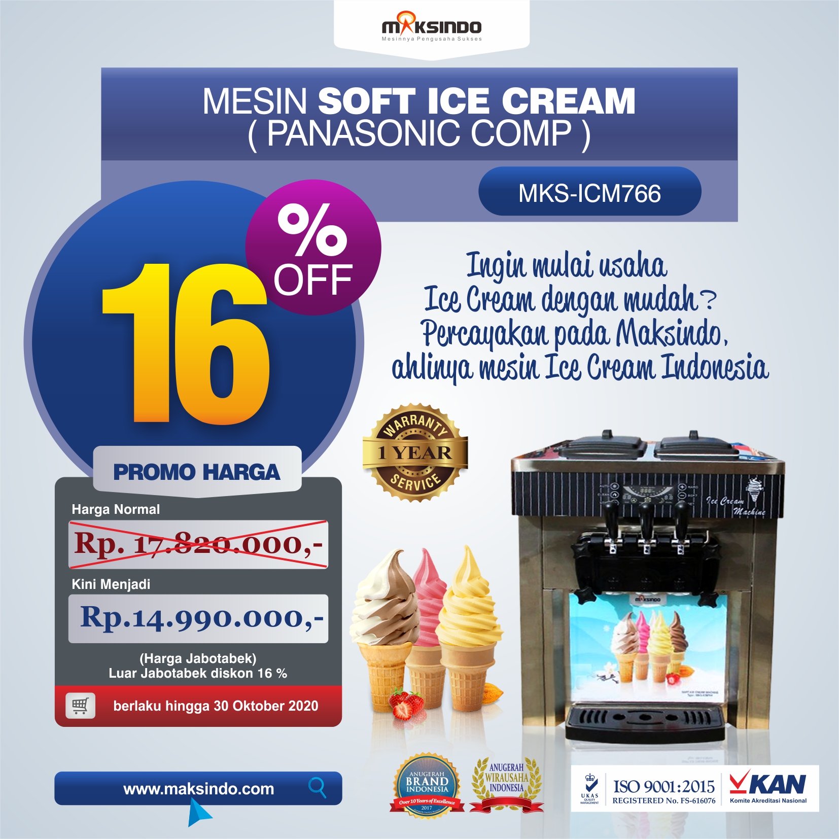 Jual Mesin Soft Ice Cream ICM766 (Panasonic Compressor) di Jakarta