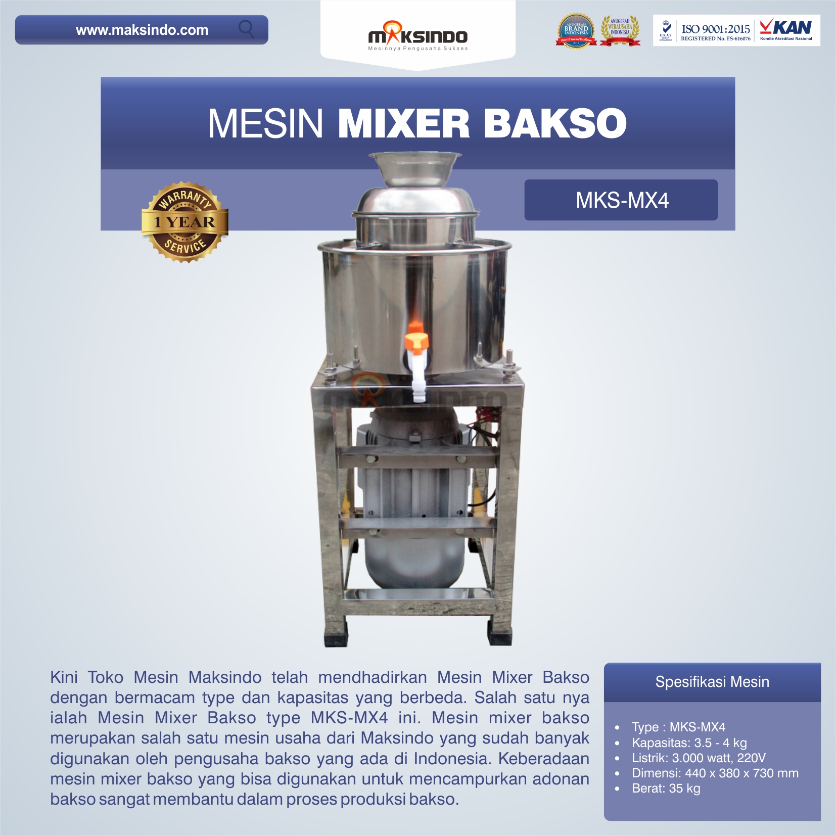 Jual Mesin Mixer Bakso MKS-MX4 di Jakarta