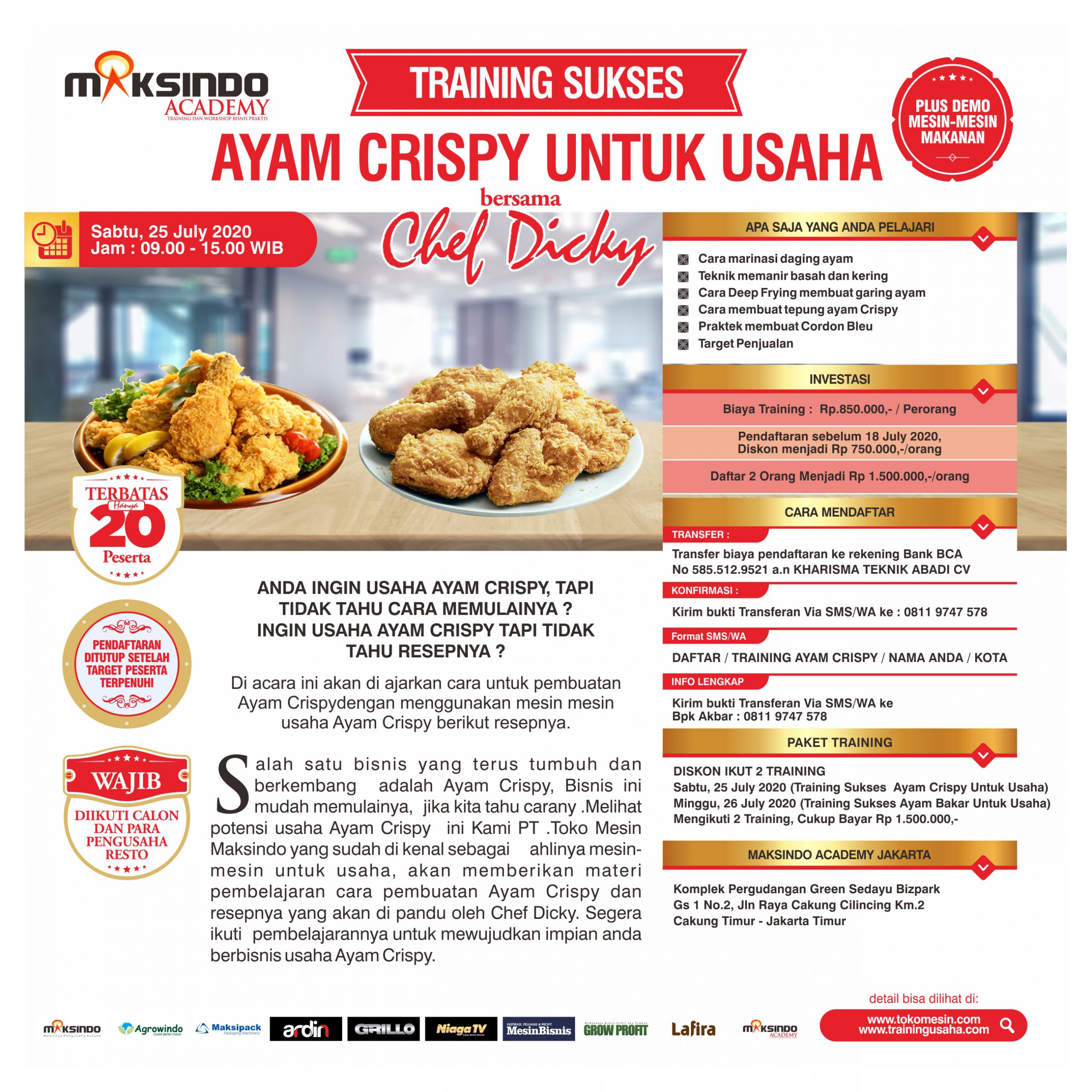 Training Sukses Ayam Crispy Untuk Usaha Sabtu, 25 July 2020