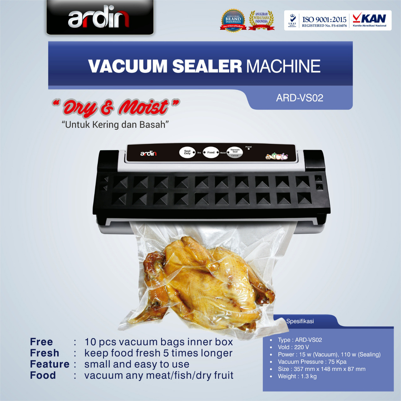 Jual Mesin Vacuum Sealer VS02 Ardin (basah dan kering) di Jakarta