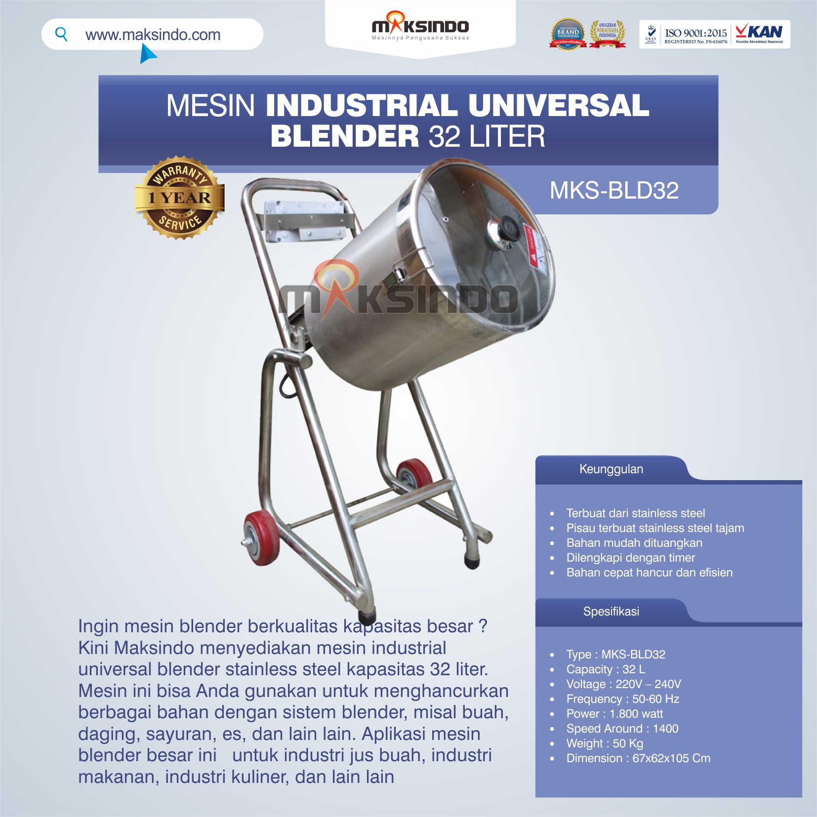 Jual Industrial Universal Blender 32 Liter di Jakarta