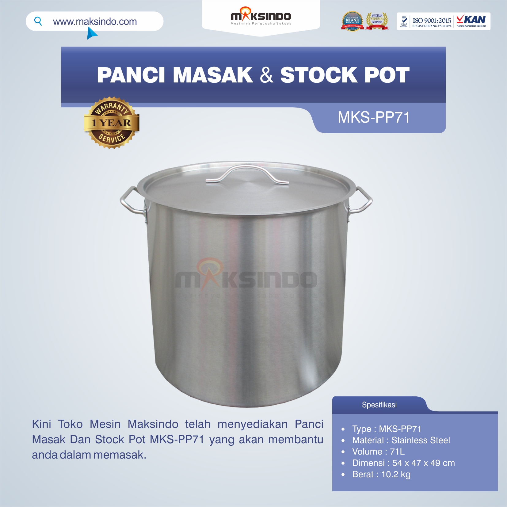 Jual Panci Masak Dan Stock Pot MKS-PP71 di Jakarta