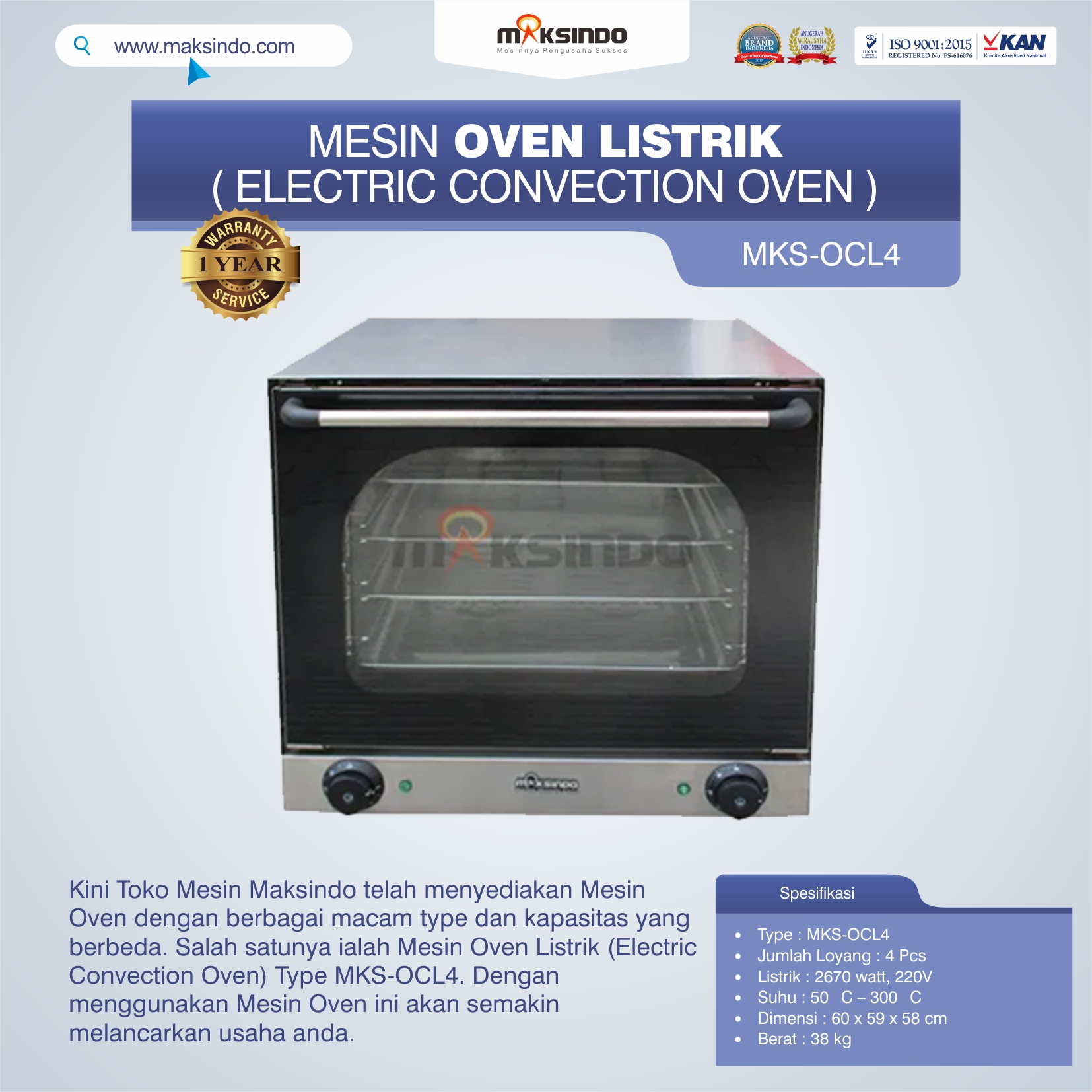 Jual Mesin Oven Listrik (Electric Convection Oven) MKS-OCL4 di Jakarta